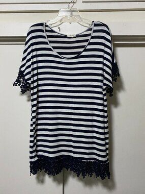 HALLOWEEN, I'M READY,!  Paper Plane, stripe tunic/dress w/fringe, size 2X